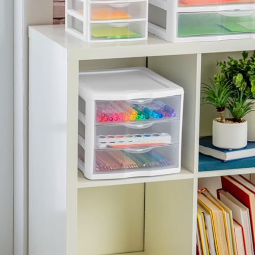 Image of Sterilite 3 Drawer Organizer, Clear Countertop & Desktop Storage, 4 Pack | Organizing Plastic Storage Drawers and Containers for Home, Office, Desk, Clothes, Kitchen, and Pantry