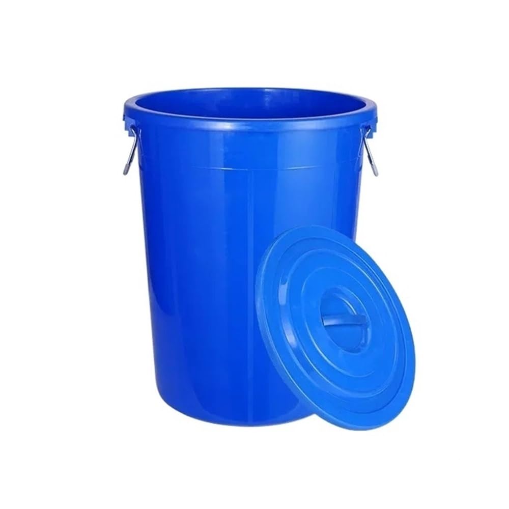 Bote de basura comercial de gran capacidad con tapa, bote de basura engrosado for cocina doméstica, contenedor de residuos Industrial redondo(Blue,Large)