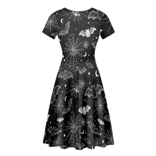 Image of HUGS IDEA Womens Puffy Swing Midi Dress Round Neck Short Sleeve Party A-Line Dresses