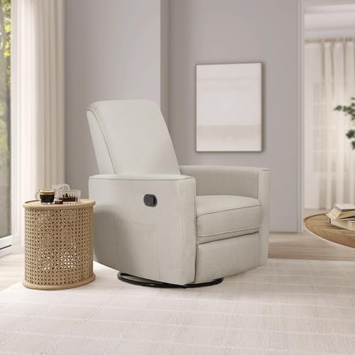 Image of Evolur Raleigh Upholstered Manual Glider Recliner- Rocking & 360 Swivel with Smooth Glide - Greenguard Gold & FSC Certified - Modern Nursery and Living Room Chair in Light Sand