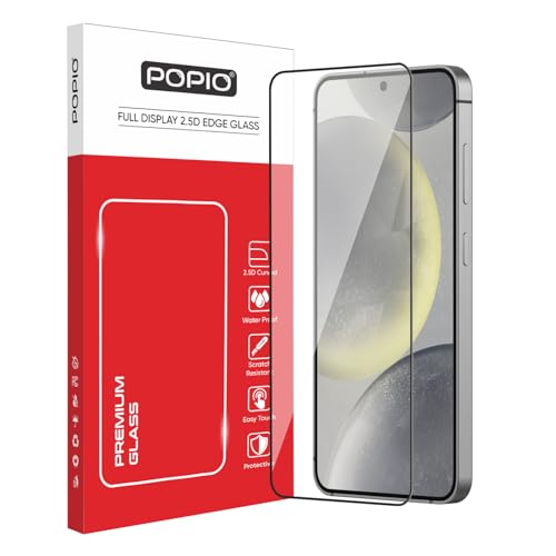 Image of POPIO Military-Grade Gorilla Tempered Glass For Samsung Galaxy S24 (Black) 9H Hardness, Edge-to-Edge Full Coverage, Anti-Scratch, Bubble-Free, Ultra Clear HD Glass, Oleophobic Coating, Face ID Compatible