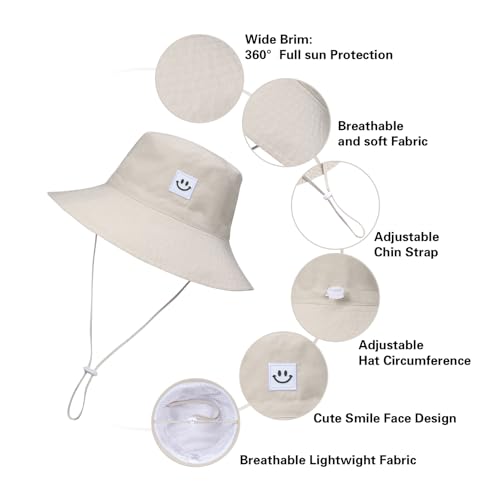 Image of MaxNova Baby Sun Hat Smile Face UPF 50+ Toddler Bucket Hat for Boys Girls 0-7 Years