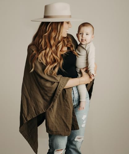 Image of Indi by Kishu Baby GOTS Organic Muslin Nursing Cover Up for Breastfeeding, Breathable Nursing Shawl, Scarf, Privacy Nursing Cover for Breastfeeding Moms (Dark Olive)