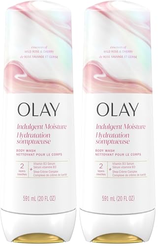 Image of Olay Body Wash for Women,Indulgent Moisture,24hr Moisturizing & Nourishing Formula,Infused with Vitamin B3 Complex,Luxurious Fragrances,Rose & Cherry Creme Scent,20 fl oz,(Pack of 2)