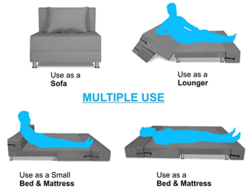 Image of Adorn India Easy Alyn Plus Decent 2 Seater Sofa Cum Bed (3x6) (Grey) (1 Year Warranty)