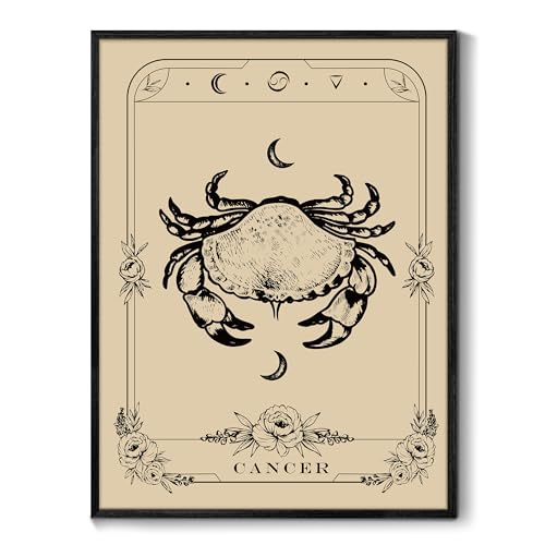 SERIMINO Witchy Framed Wall Art, Cancer Tarot Canvas Prints Paintings, Horoscope Dark Academia Home Decor Aesthetic, 12X16inch Gothic Wall Decor for Room