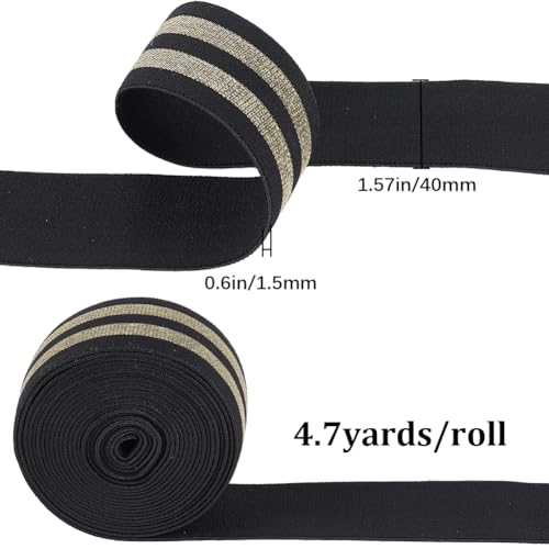 GORGECRAFT 40mm Wide Metallic Gold Striped Elastic Band 4.7 Yards Black Stretch Ribbon Trim Comfortable Glitter Stripes Headband for Waistband Sewing Craft Project Webbing Garment Accessories - Image 2
