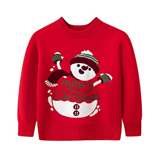 Boys Warm Clothes Toddler Boys Girls Christmas Cartoon Snowman Sweater Long Sleeve Warm Knitted (Red, 2-3 Years)