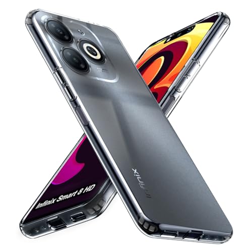 Image of Fashionury Shockproof Crystal Clear Back Cover Case for Infinix Smart 8 HD | Raised Bumps for Camera & Screen Protection | Transparent Back Cover Case for Infinix Smart 8 HD