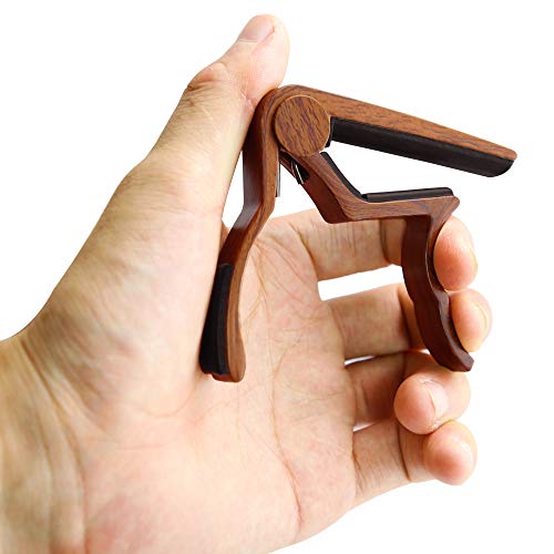 Guitar Capo for Acoustic & Electric Guitars, 2-Pack Metal Black Guitar Capo & Rosewood Guitar Capo, One-hand Adjustable Capo Clamp, 2 Pack (Rosewood+Black)