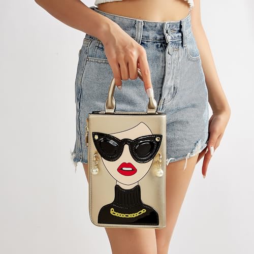 Women Novelty Lady Face Shoulder Bags Funky PU Leather Top Handle Satchel Handbags Clutch Purse for Women2