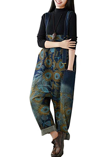 Z&A Womens Loose Baggy Cotton Wide Leg Jumpsuit Romper Overalls Harem Pants (One Size, Style 17 Blue)