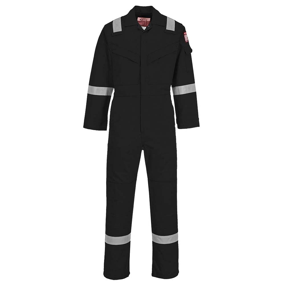 Portwest FR28 Leichter Antistatischer Overall Flammhemmend 10 Taschen | Schwarz, XL, EN ISO 11611, EN ISO 11612, EN 1149-5, Elastische Rückenfalte, Antistatisch, Knieschonertaschen, Klettverschluss