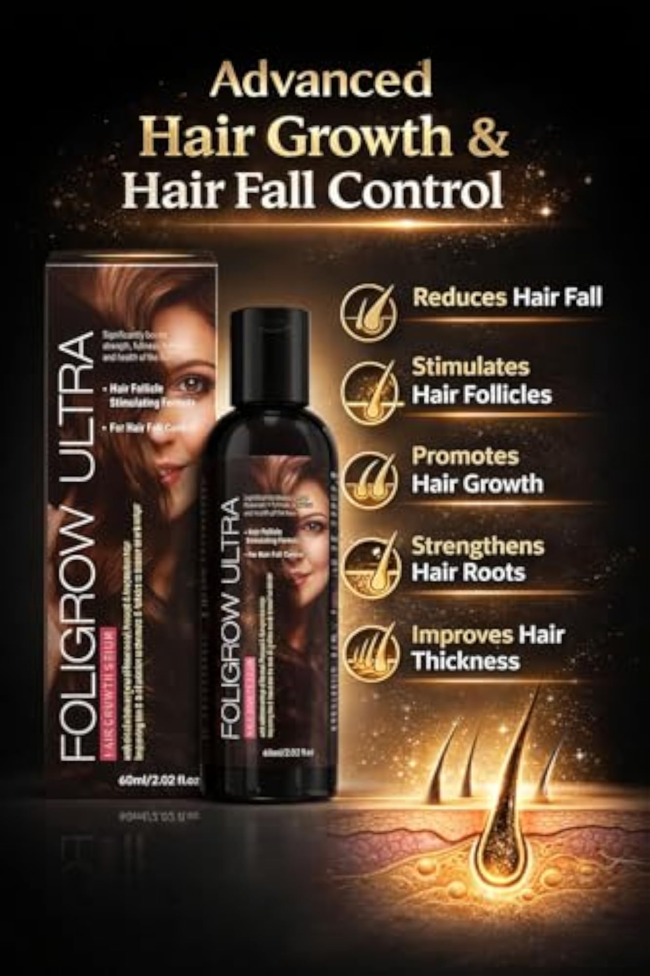 Foligrow Ultra Growth Serum, Anti Hair Fall Control Solution