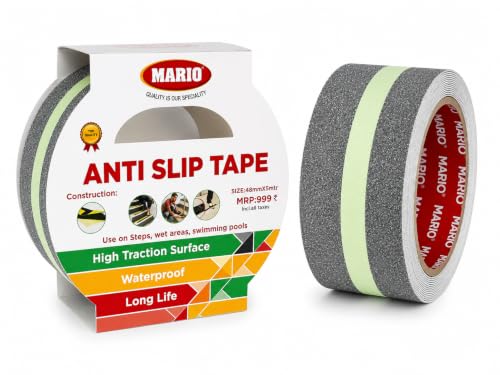 Image of Mario Grey Anti-Skid Glow-in-the-Dark Tape Width 50mm x Length 5mtr (16.5 feet) | High Grip Waterproof Anti-Slip Safety Tape | Self Adhesive Non-Slip Tape for Stairs & Dark Areas | Pack of 1pc