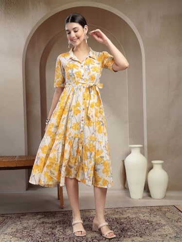 Image of Stylum Women's Floral Printed Cotton Flared Dress