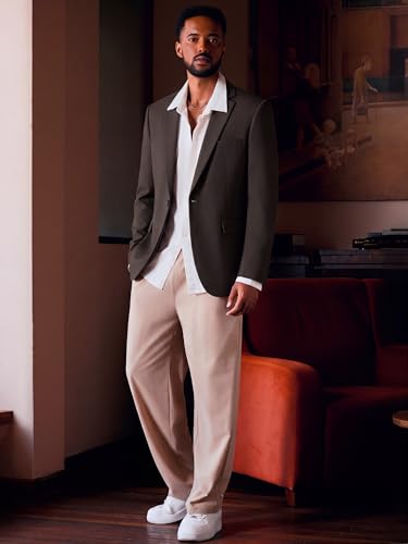 Image of MAGE MALE Men's One Button Suit Jacket Elegant Solid Color Blazers Slim Fit Lightweight Sport Coats Blazer