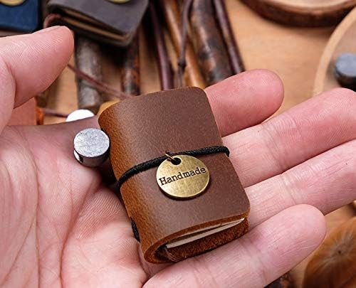 4.5cm X 3cm Handmade Vintage Genuine Leather Mini Size Traveler Journal Note Book with 2 Blank Refill (Brown)