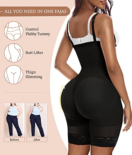 Image of YIANNA Fajas Colombianas Postpartum Tummy Control Shapewear for Women Body Shaper Girdles Butt Lifter Compression Garment with Zipper Crotch, YA7243-Black-XS