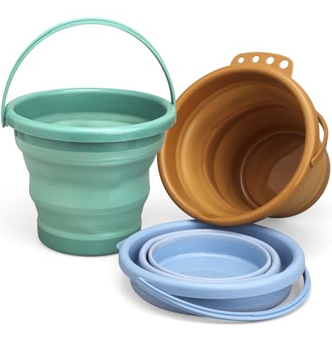 Silikon Faltbarer 3L Eimer - Glitzer Picknickkorb für den Außenbereich, Sandburg Strandeimer Spielzeug, Pop-up zusammenklappbare Waschschüssel, Ideal für Wohnmobil Camping und Strand, Avocado ﻿