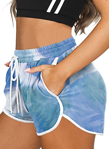 Summer Workout Shorts For Women Lounge Shorts Striped Side Active Shorts Blue L #TOP3