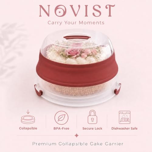 NOVIST Collapsible Cake Carrier with Lid and Handle, 2-in-1 Cupcake Containers & Cake Holder, BPA-Free Portable Cake Container for Layer Cakes & 24 Cupcakes, Folds Flat to Save Space - 3