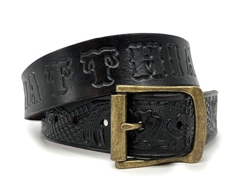 LIBRARY BY DESIGN Father's Day Gift - Handmade Tooled Leather Belt with Personalized Custom Name in Black - Free Personalization - Western Personalized Gift for Him or Her, Men or Women3