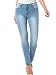KAITUOZHE Women High Waisted Skinny Stretch Flower Embroidered Butt Lift Dark Blue Casual Denim Full-Length Jeans Plus Size