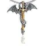 Xusamss Punk Titanium Steel Dragon Sword Wing Pendant Necklaces