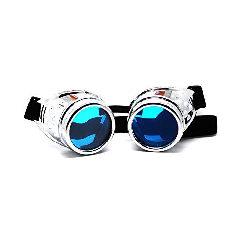 Ultra Silver with Blue Lenses Steampunk Goggles Mens Womens Cyber Glasses Victorian Punk Welding Cosplay Goggles Goth Rustic Rivet Round Eyewear Flying Goggles Fancy Dress Pilot Goggles - Image 3