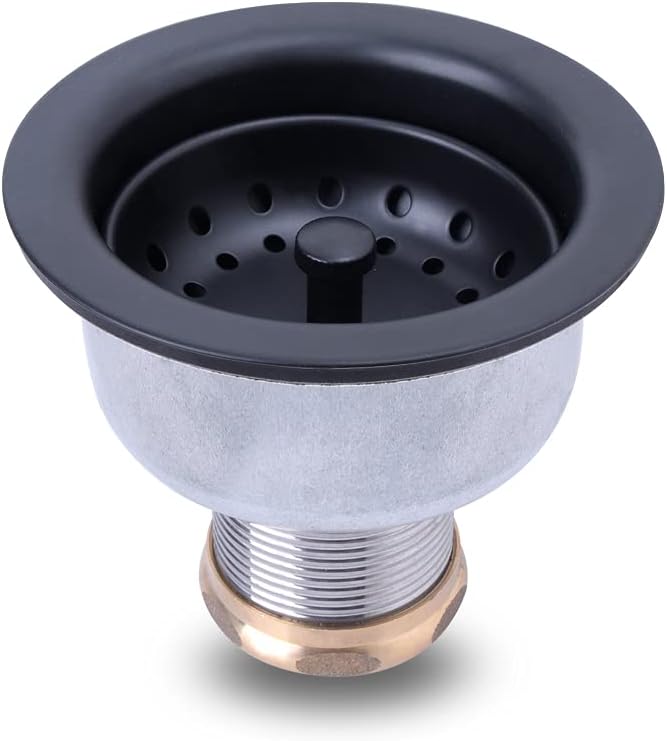 VARNAHOME 3-1/2 Deep Cup Kitchen Sink Drain Assembly, 304 Stainless Steel Construction With Fixed Post Basket and Long Extended Shank/CAS Approved and Matte Black Finish