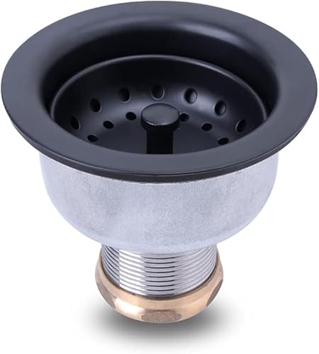 Conjunto de drenaje de fregadero de cocina de taza profunda de 3-1/2, construcción de acero inoxidable 304 con cesta de poste fijo y vástago largo