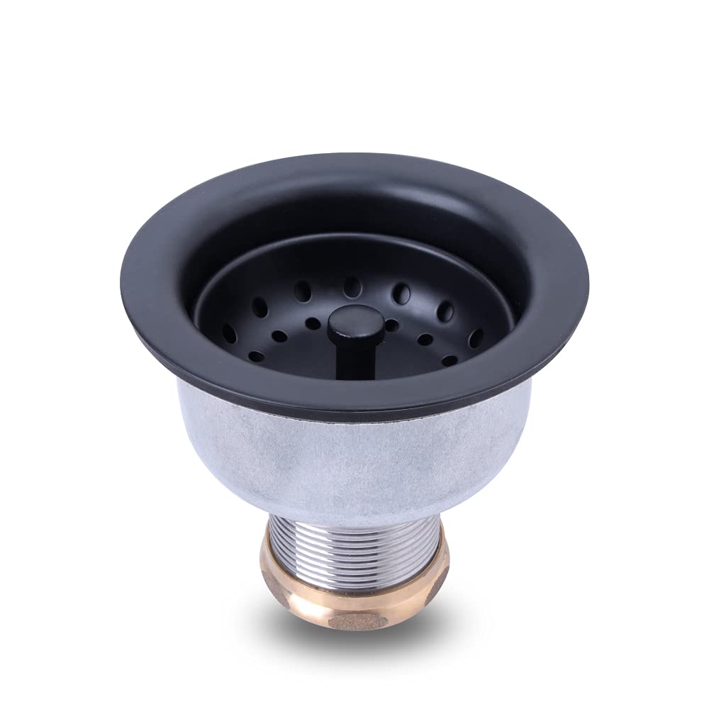 VARNAHOME 3-1/2 Deep Cup Kitchen Sink Drain Assembly, 304 Stainless Steel Construction With Fixed Post Basket and Long Extended Shank/CAS Approved and Matte Black Finish