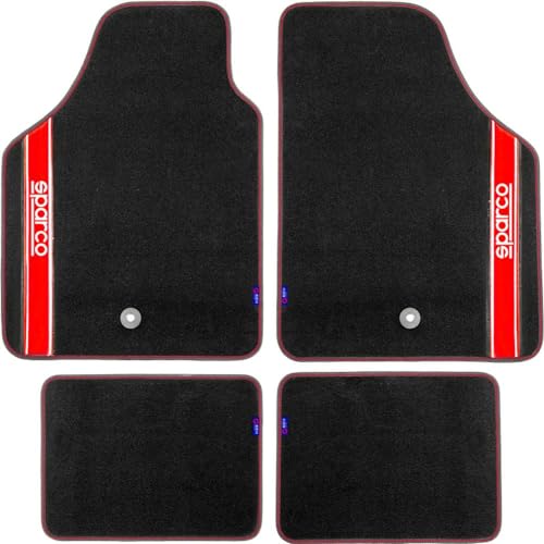 Sparco 03763BRS Juego de Alfombra moqueta Strada Color Negro con Detalle en Rojo y Logo Blanco Universal
