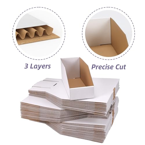 Image of EXYGLO Cardboard Storage Bins 50 Pack, 12x4x4.5 Inch Cardboard Boxes, Corrugated Organizer Bins for Pantry, Shelves, Garage, Office, Shop, White