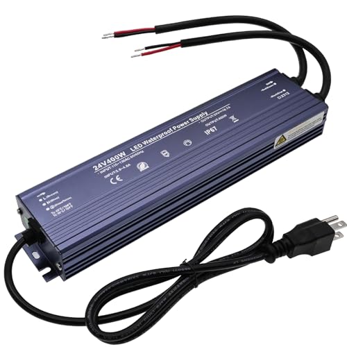 24V LED Power Supply 400W Low Voltage Transformer Adapter,AC110-130V to DC24V 16.7A 400 Watts LED Driver Waterproof IP67 for Indoor and Outdoor LED Lights Use