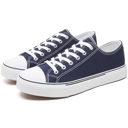 Image of yageyan Men Canvas Low top Shoes Classic Casual Sneakers Black and White Fashion Shoes