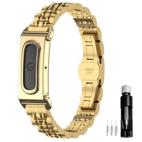 Gheper Metal Band Compatible with Google Fitbit Air Smartwatch 316L Stainless Steel Protective Frame Case Replacement Watch Wrist Strap Bracelet Accessory