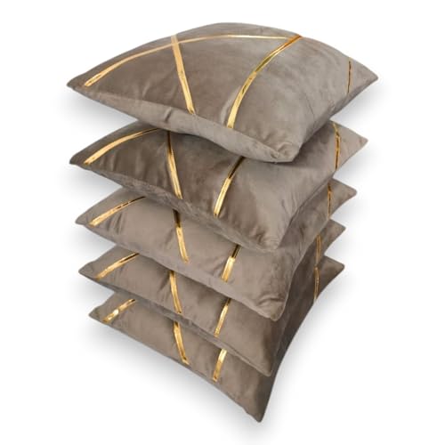 Image of Zikrak Besur Gold Stripe On Velvet|Pack of 5 Cushion Cover|for Home Decoration|Living Room Decor|Hotel Premeuim Qulaity Cushion Cover|Exclusive ON Amazon (Mouse, 28 X 28 INCH(70 X 70 CM))