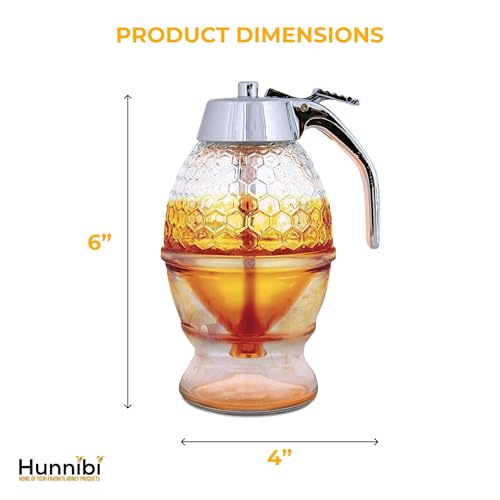 image for Hunnibi 8oz No Drip Glass Honey Dispenser with Plastic Top - Honeycomb