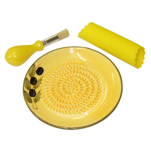Naturally Med Garlic Grater Set, Ceramic, Yellow with Olive Motif