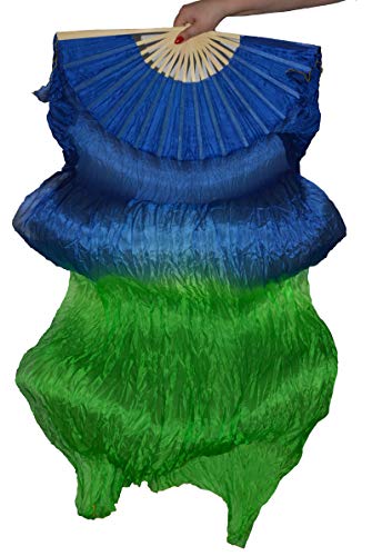 Ailes de danse du ventre et éventails voile de soie bleu vert pour costume bellydance de scène
