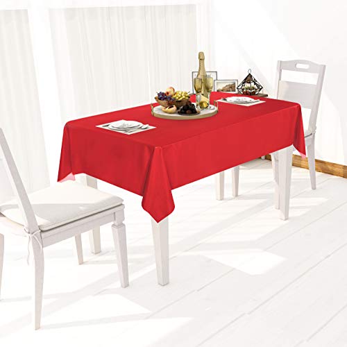 Image of sancua 100% Waterproof Rectangle PVC Tablecloth - 54 x 78 Inch - Oil Proof Spill Proof Vinyl Table Cloth, Wipe Clean Table Cover for Dining Tables, Buffet Parties and Camping, Red