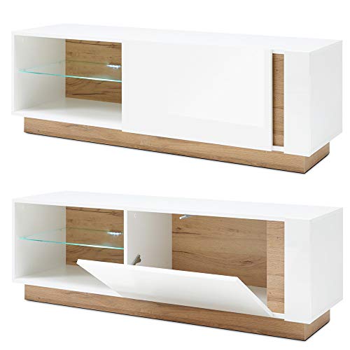 Lomadox Wohnwand mit 2 Vitrinenschränken in weiß Glanz und Grandson Oak Eiche Nb. – Bild 5