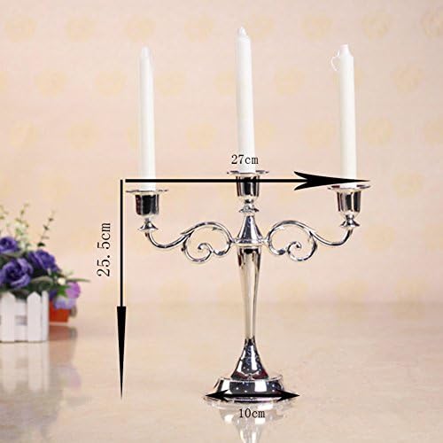 Candlestick Holder, Metal Candelabrum Chamberstick Candelabra Candle Holder Candlelight Stand with 3 Arms for Halloween Christmas Dining Room Decoration Wedding Home Decor, European Style(Silver)