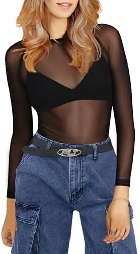 Mooie Mesh Tops Dames Mesh Top Zwart Doorzichtig Shirt Met Lange