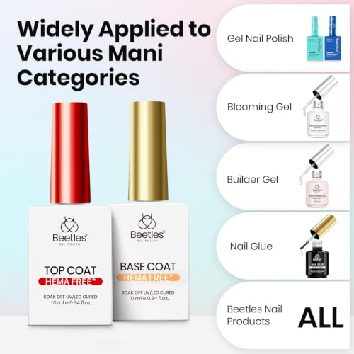 Image of Beetles HEMA Free & TPO Free Gel Base and Top Coat Set - No Wipe Top Coat, Soak Off UV LED Gel Polish Foundation Kit for Long Lasting High Gloss Manicure