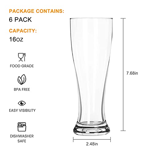 Beer Glasses，Tall Glasses Craft Beer Glassespint Glass Capacity, Craft Beer Glass, Pilsner Beer Glass And Ipa Beer Glass（Set Of 6） #TOP1