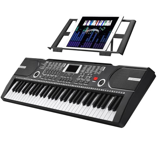 Image of 61 Key Keyboard Piano, Portable Electronic Keyboard Piano for Beginners with Speakers, Microphone, Sheet Music Stand, 100 Voices, 100 Rhythms, Digital Music Keyboard - Black