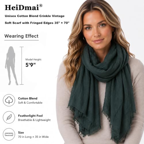 Image of Lightweight Cotton Blend Scarf for Women Men | Large,Breathable,Thin,Soft,Crinkle Scarf,Hijab Head Wrap,NeckScarf,Everyday,Travel Scarf,Summer Dress Scarves Holiday Gift